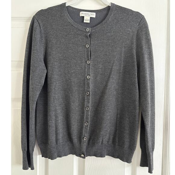 Melrose Chic Button Front Cardigan Sweater Top Staple Classic Gray Size Large - Picture 1 of 8